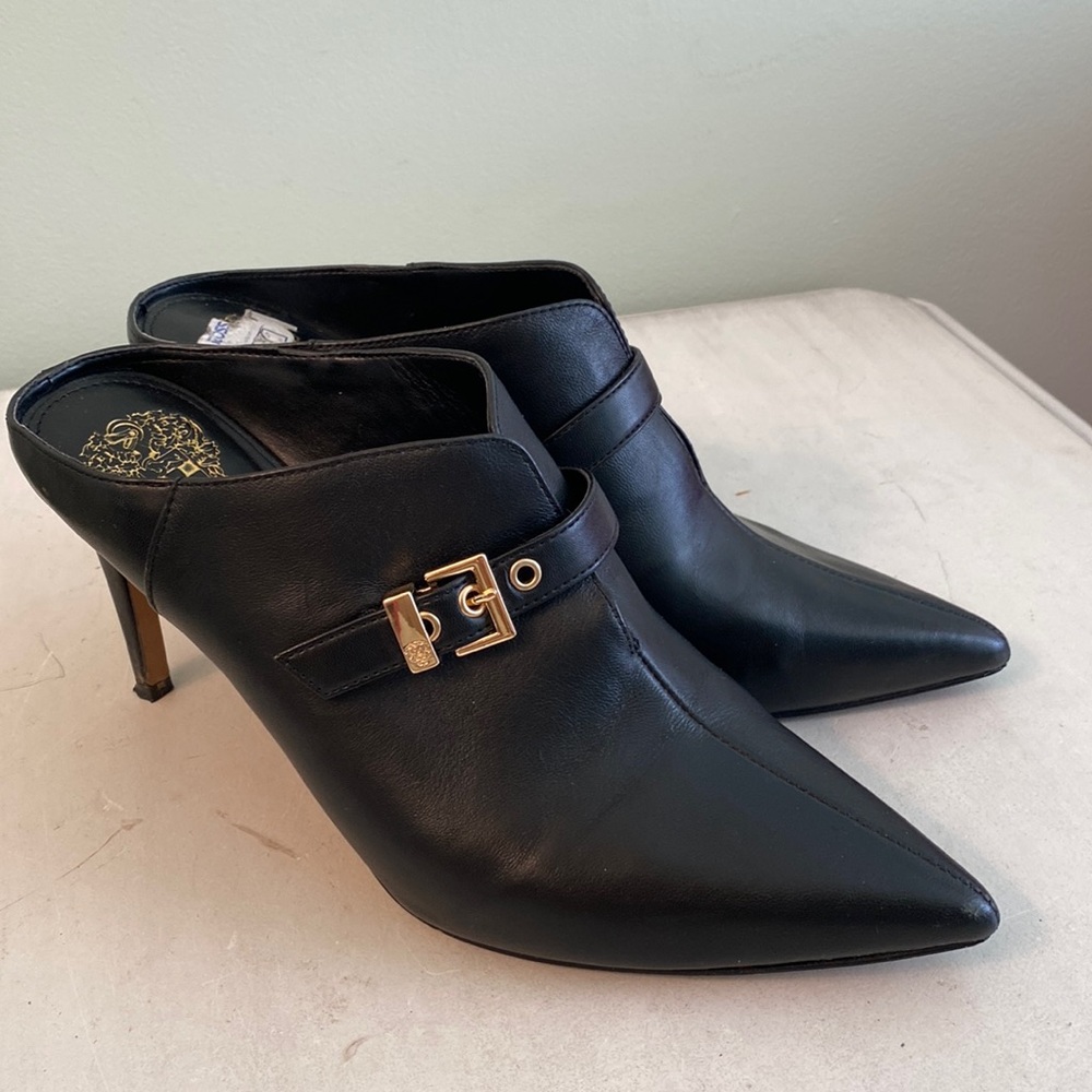 Vince Camuto Maskelynn black leather shoes heels